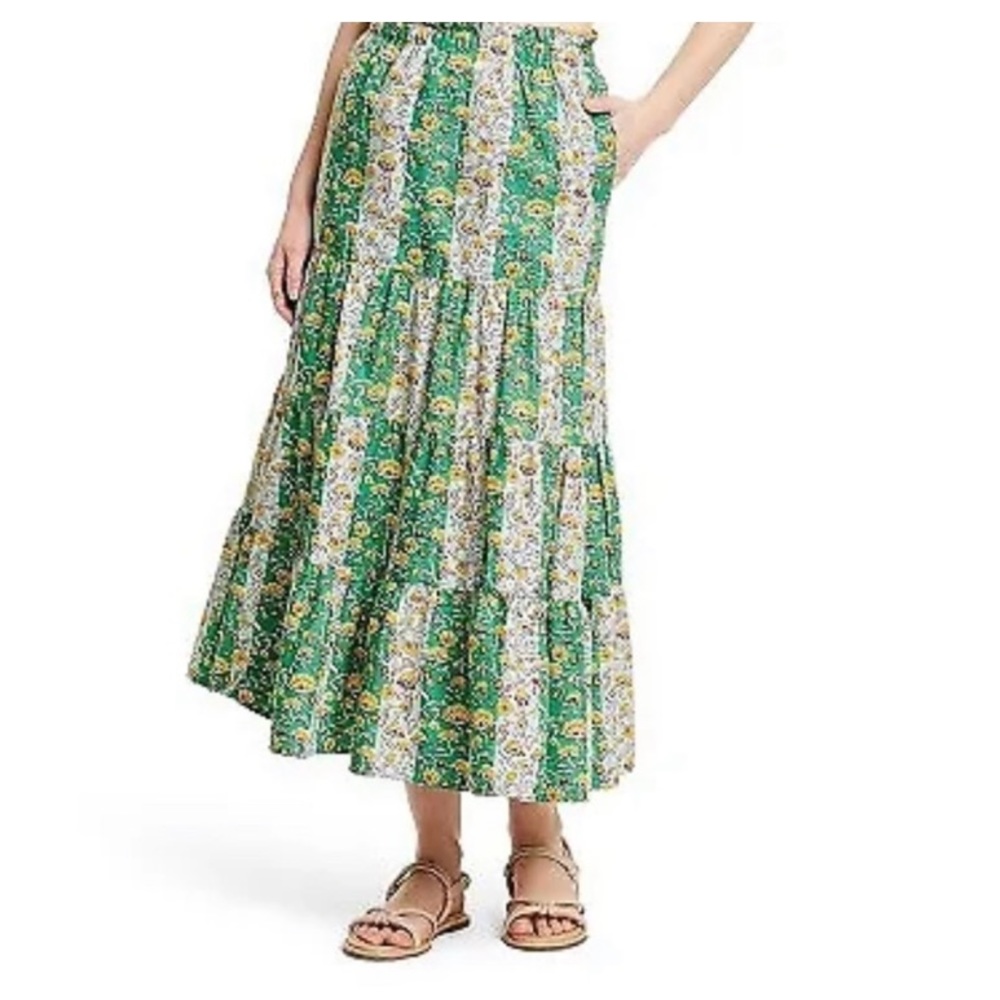 NWT - Rhode x Target green and yellow midi skirt size medium